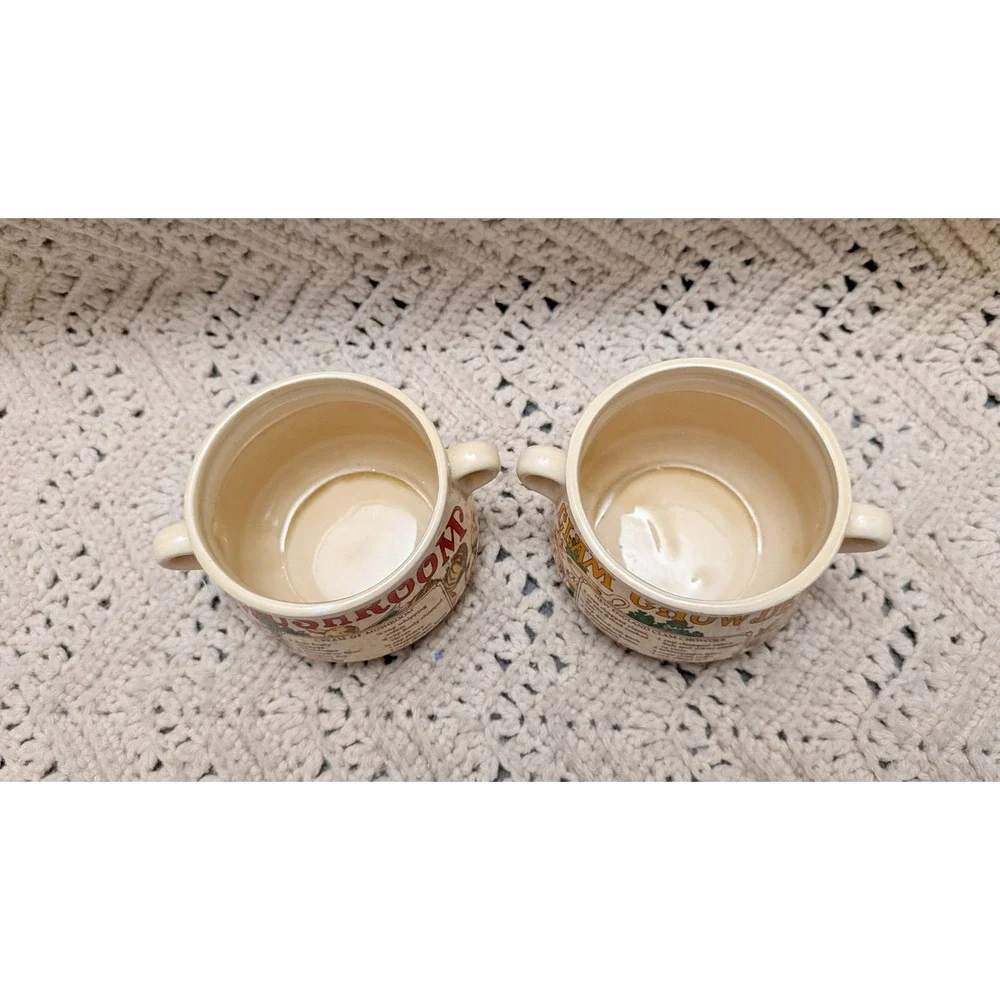 Vintage Recipe Soup Mugs Set of 2 Mushroom and Clam Chowder Ceramic Bowls Japan